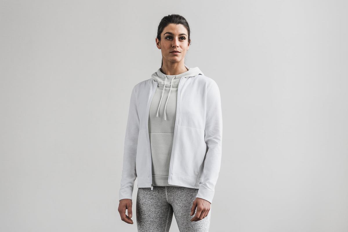 Nobull Twill Zip-up Women's Jackets White | Australia (CL6705)